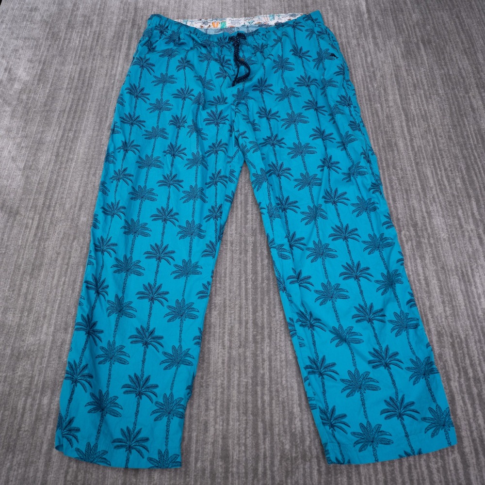 Tommy Bahama Pajama Pants Mens XXL Blue Cotton Palm Tree Print Excellent Lounge